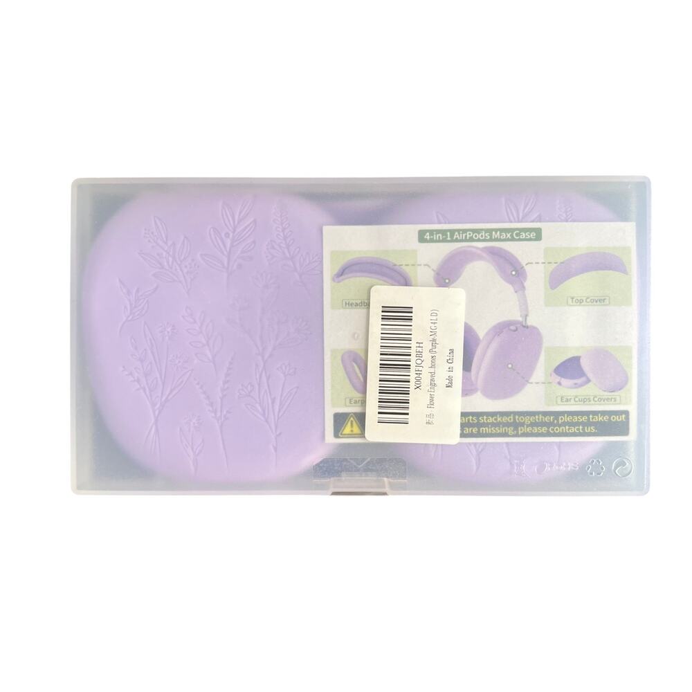 Ensfomte 4-in-1 AirPods Max Silicone Case Cover Purple Floral New
